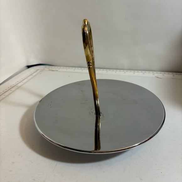 Vintage MCM mid century modern silver & gold serving decorative plate - Picture 4 of 10